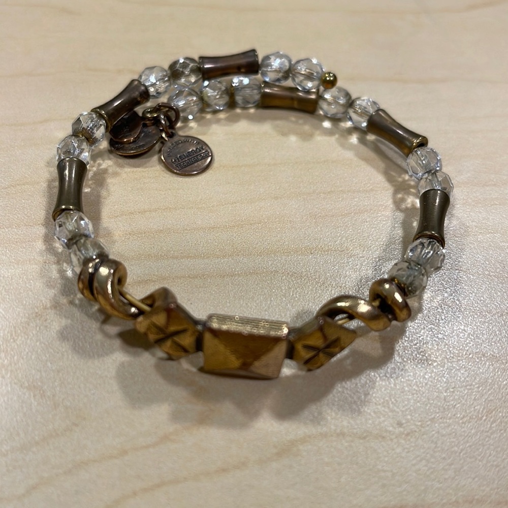 Alex And Ani gold metal and clear bead bracelet